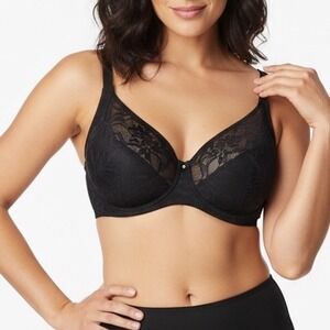 Bali Breathe Black Floral Lace Full Coverage Foam Cup Bra Womens Size S